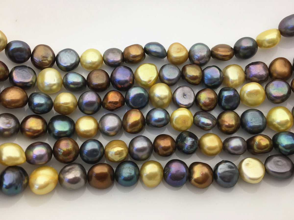 AA+ 11-12mm Misc Color Nugget pearls, full strand, gray pearl, yellow pearl, black pearl, loose pearl beads, high luster, LM11-T3