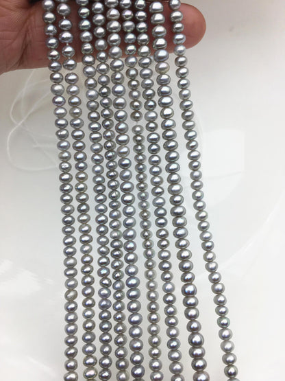 AAA 4-4.5mm tiny Gray button round potato freshwater pearls, Rondelle pearl Beads, white freshwater pearl, loose strands, SM4-T3