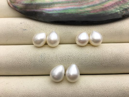 2 pairs 8.4-9mm white Short Teardrop freshwater pearls,for dangle pearl earrings,half hole,white rice pearls,LR9-T2