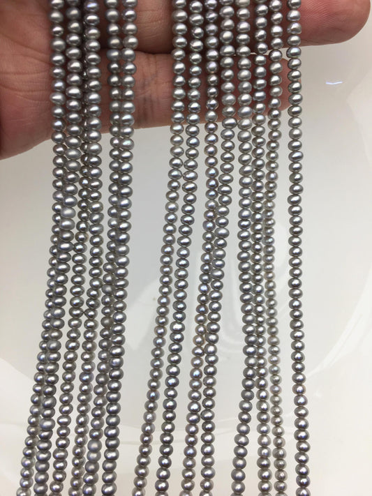 AAA 3-3.5mm Gray tiny button freshwater pearls,Rondelle pearl Beads,SM3-3A-32