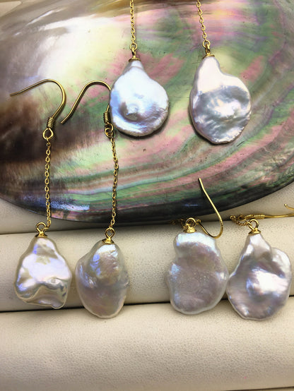 AAA White Keshi pearl Tassels dangle earrings,S925 Sterling Silver pearl earrings,pearl for women,SE3-T3