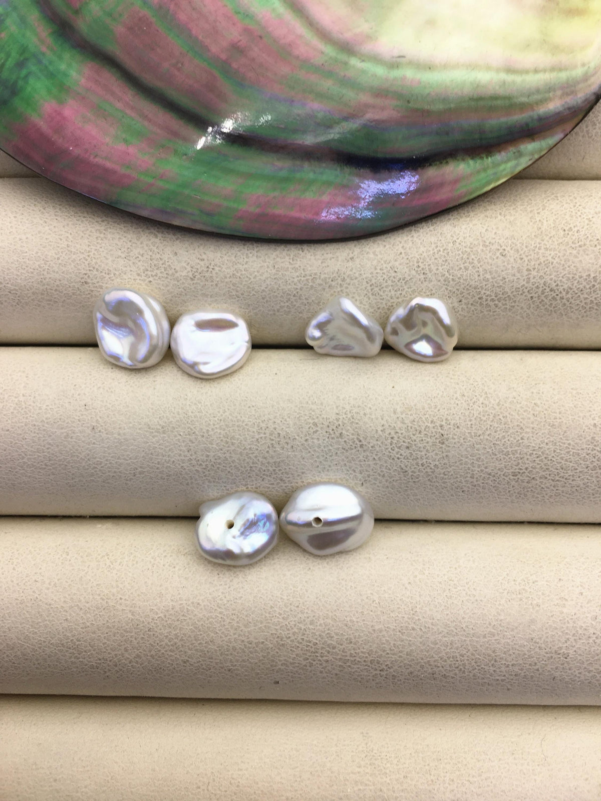 2 pairs AAA 8-9mm White keshi pearls Pair, for make stud earrings, baroque pearl, loose pearl beads, bottom half hole, ZS-127-34