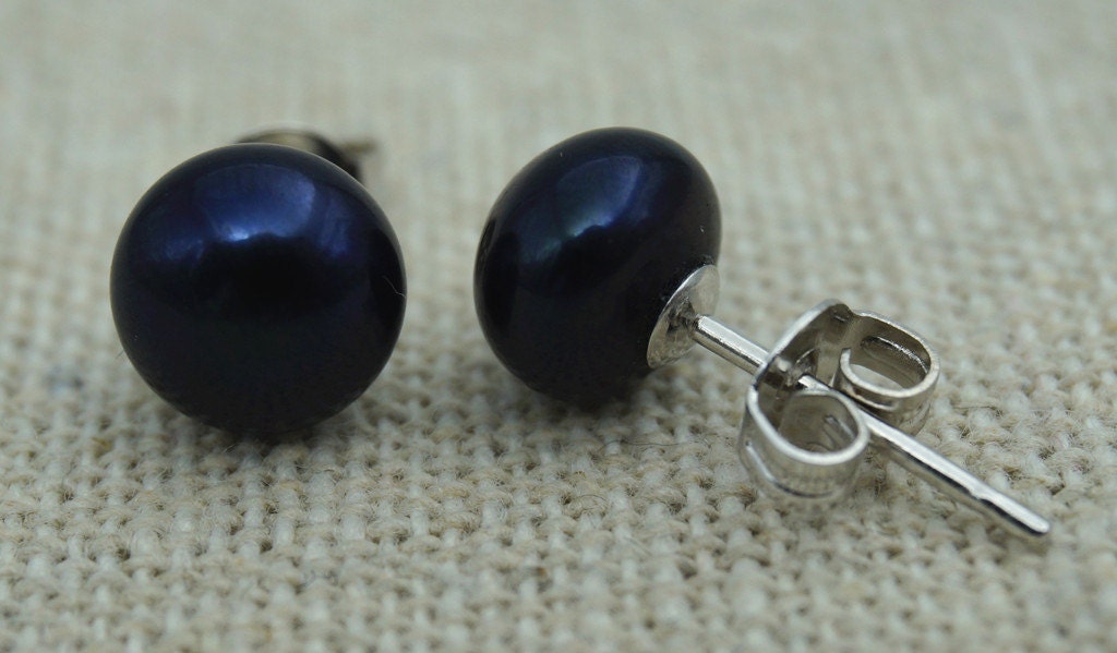 Select 4/5/6/7/8/9/10mm size Black Pearl Stud Earrings, Select Size, AAAA pearl earrings, Sterling Silver, classic pearl studs, SE1-017
