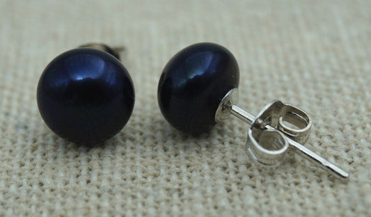 Select 4/5/6/7/8/9/10mm size Black Pearl Stud Earrings, Select Size, AAAA pearl earrings, Sterling Silver, classic pearl studs, SE1-017
