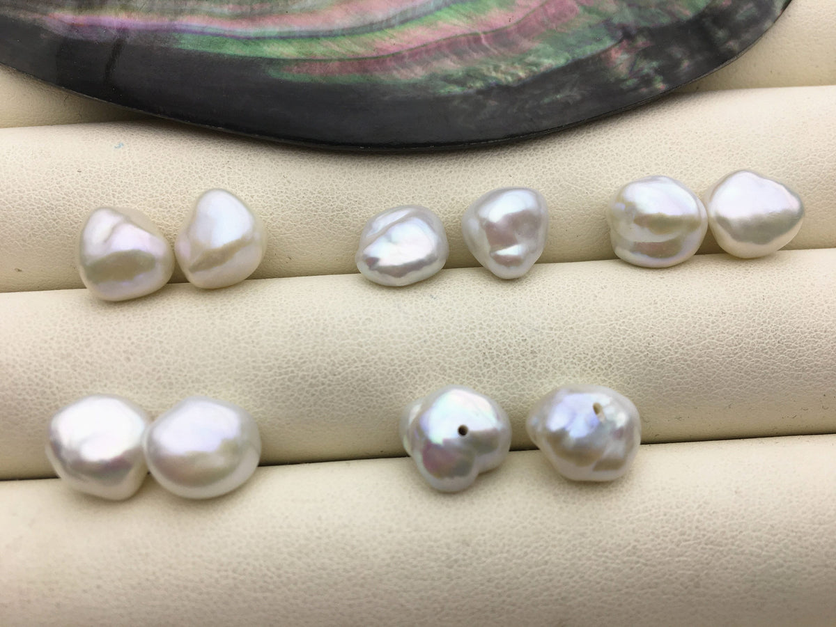 2 pairs AAA 9-10mm White keshi pearls Pair, for make stud earrings, baroque pearl, loose pearl beads, very high luster, ZS-127-33