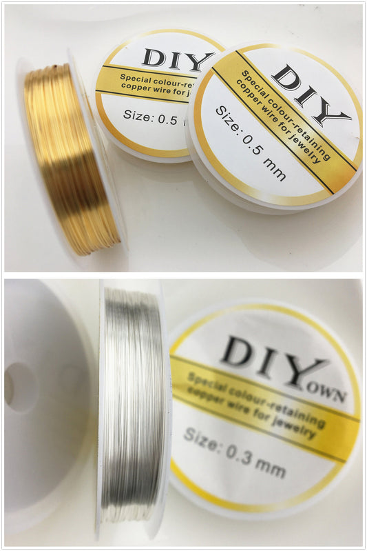 2 rolls 0.3/0.4/0.5/0.6/0.8mm 18k solid gold plated/Silver Color Copper wire Jewelry Wrapping, Jewelry Quality Copper Wire, A-OTH-020