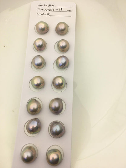 7 pairs AAA 12-13mm Gray Freshwater Mabe Pearl Pair,no hole,Half Ball Button Round Shape,MB-T32