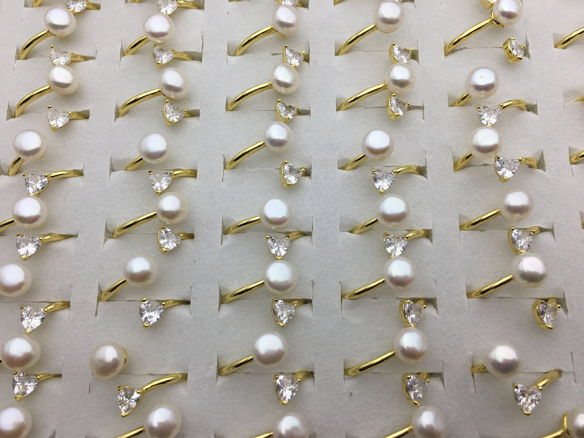 6pcs Gold Open AAA white pearl ring, inexpensive engagement rings, fashion rings, fake diamond rings real pearls, inexpensive ring, R1-088-6