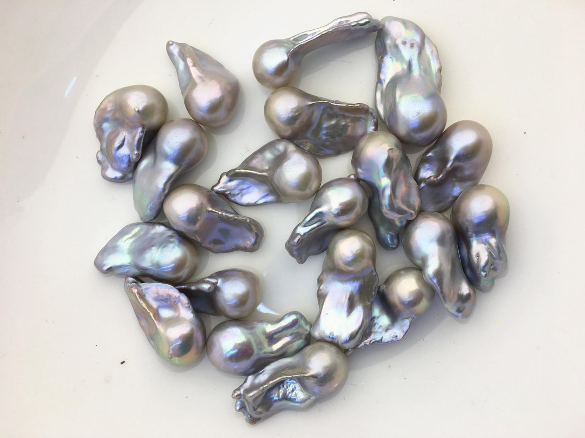 10pcs AAA/AA+ 13-17mm gray baroque Flame ball Pearl - 0.9mm top half hole,FL15-T4-8