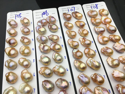 1 pair AAA 13-15mm Natural pink peach Rainbow Flame ball Pearl Pairs - large Baroque freshwater pearl pairs, Fire Ball Pearl, FL15-3A-8-28