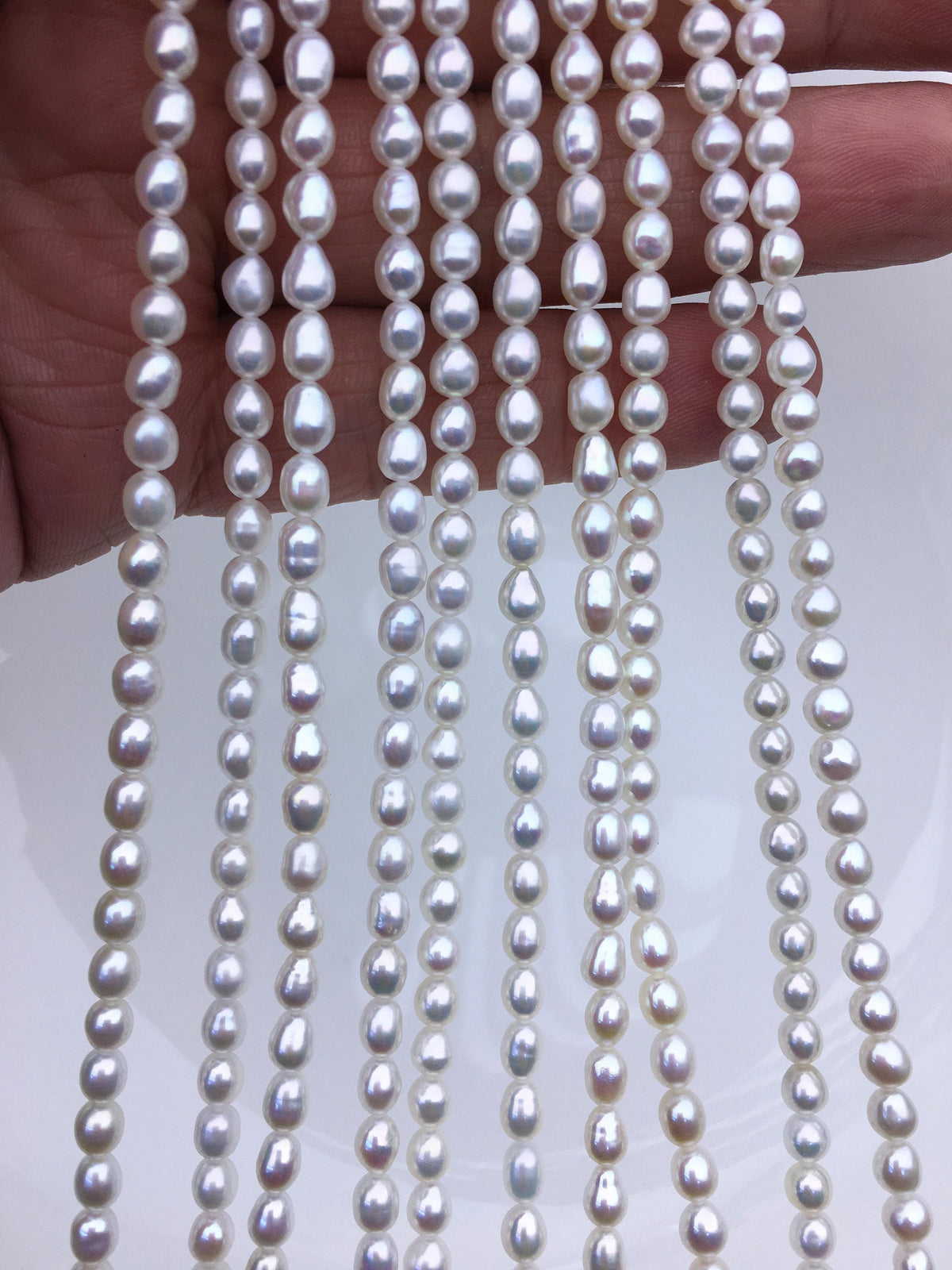High Luster!AAA 4-4.5mm white baroque rice freshwater pearls, Cultured white rice freshwater pearls beads strand, LR4-T6