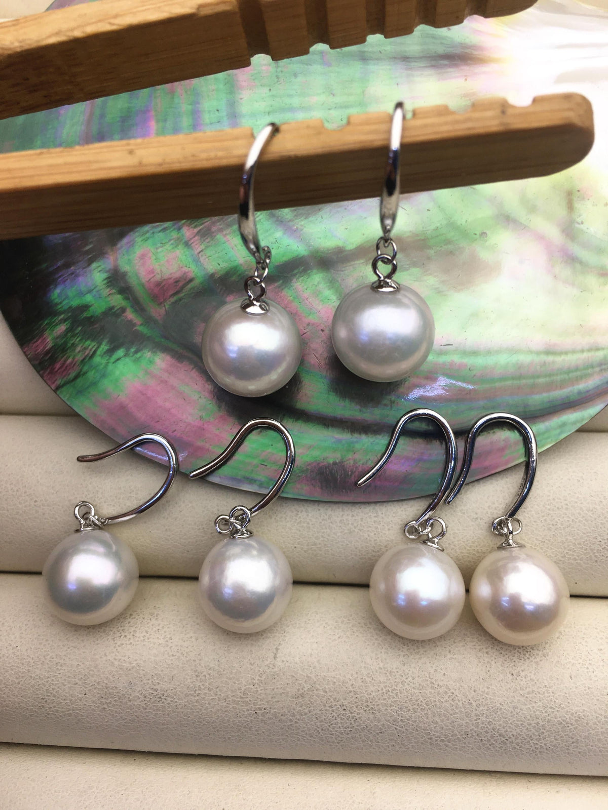 1 pair AA+ 10-11mm White Round edison pearl dangle earrings, S925 Sterling Silver earrings, wedding pearl earrings, SE3-T9-30