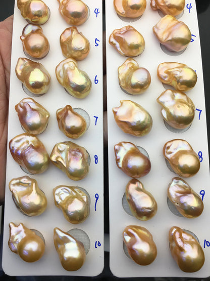 1 pair AAA 13-15mm Natural pink peach Rainbow Flame ball Pearl Pairs - large Baroque freshwater pearl pairs, Fire Ball Pearl, FL15-3A-8-28