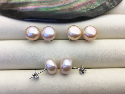 high luster!AAA 10-10.5mm purple rainbow button round pearl stud earrings - SE1-T41