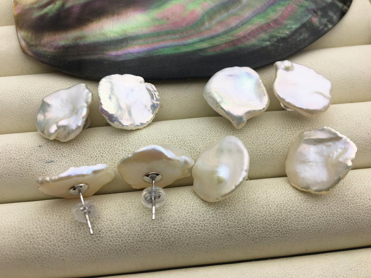 AAA 8/10/11/12/16-21mm BIG white Natural keshi Freshwater Pearl Stud Earrings,Stud Earrings for Women Girls,SE3-168-1