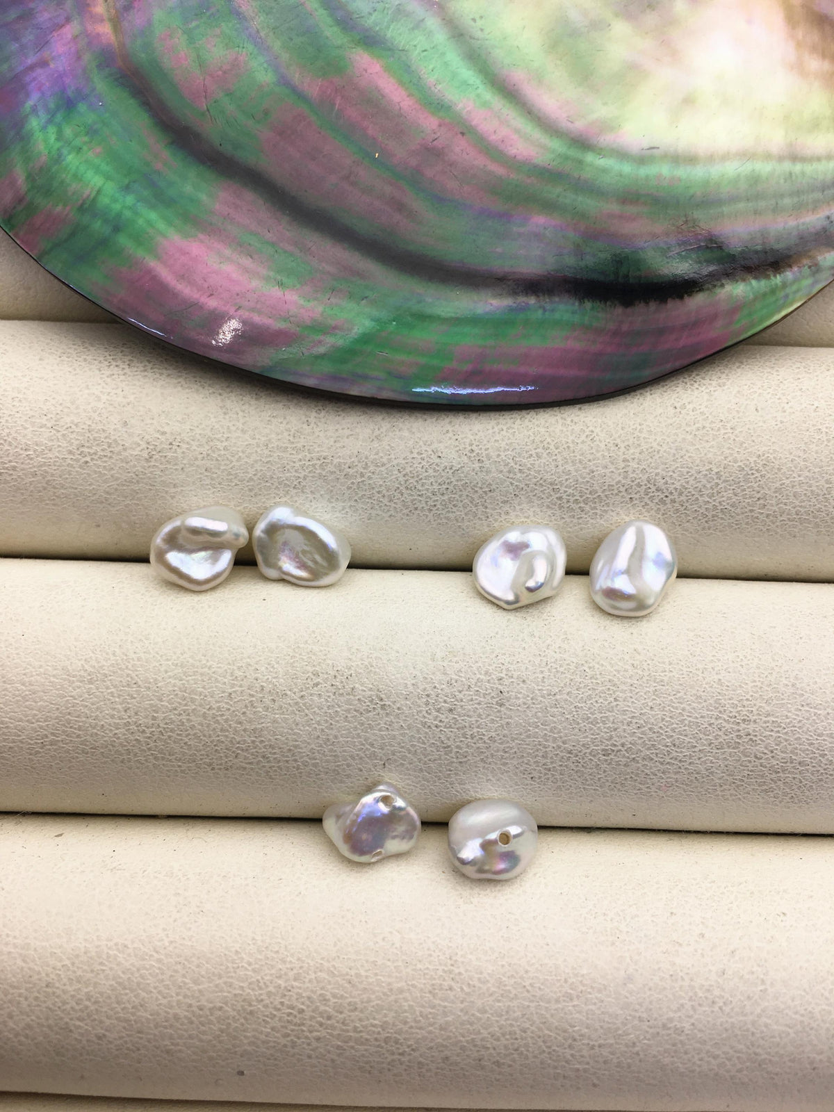 2 pairs AAA 6-7mm White keshi pearls Pair, for make stud earrings, half hole, loose pearl beads, very high luster, ZS-127-62-2