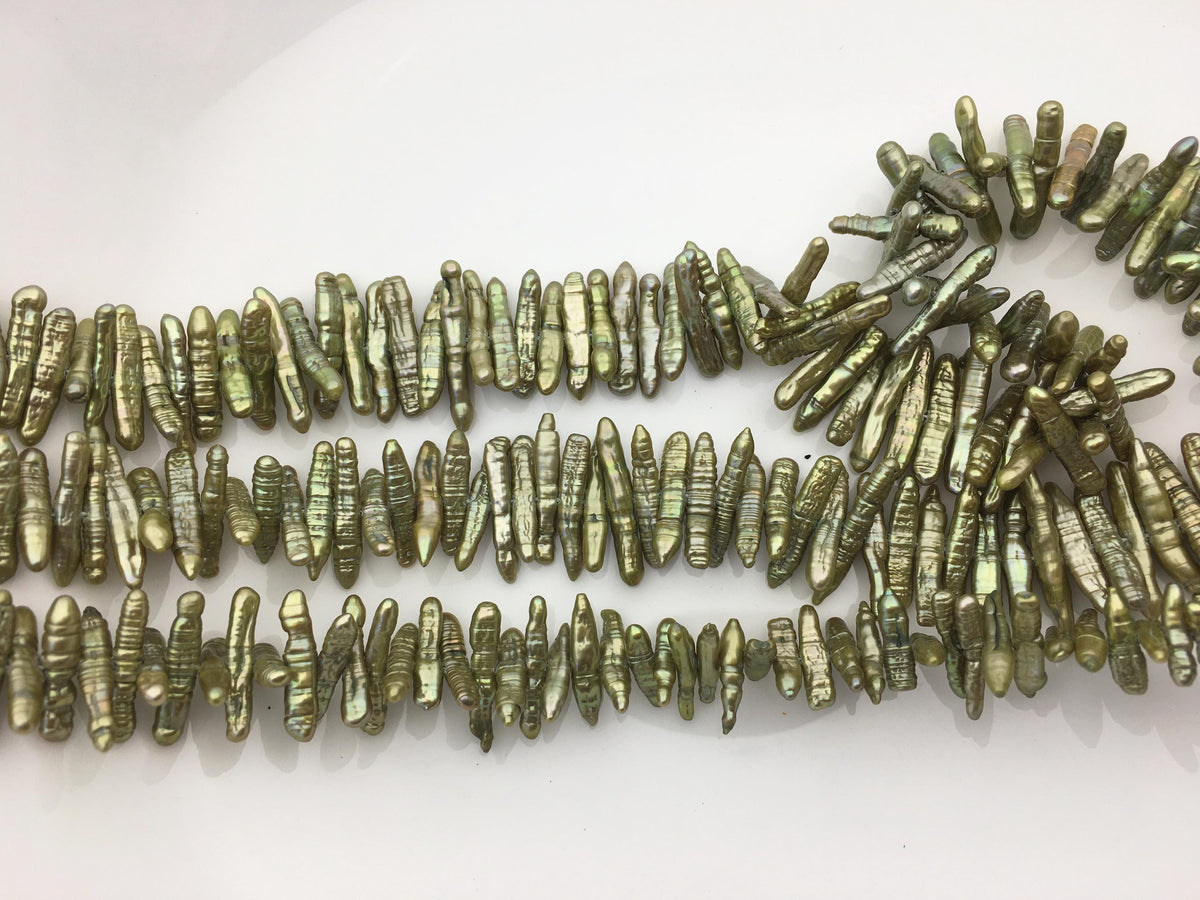 AA 3-4mm green Biwa Pearl Necklace,Genuine Fresh Water Pearl,Wedding Necklace,Mothers Day,ZS-80-10-30