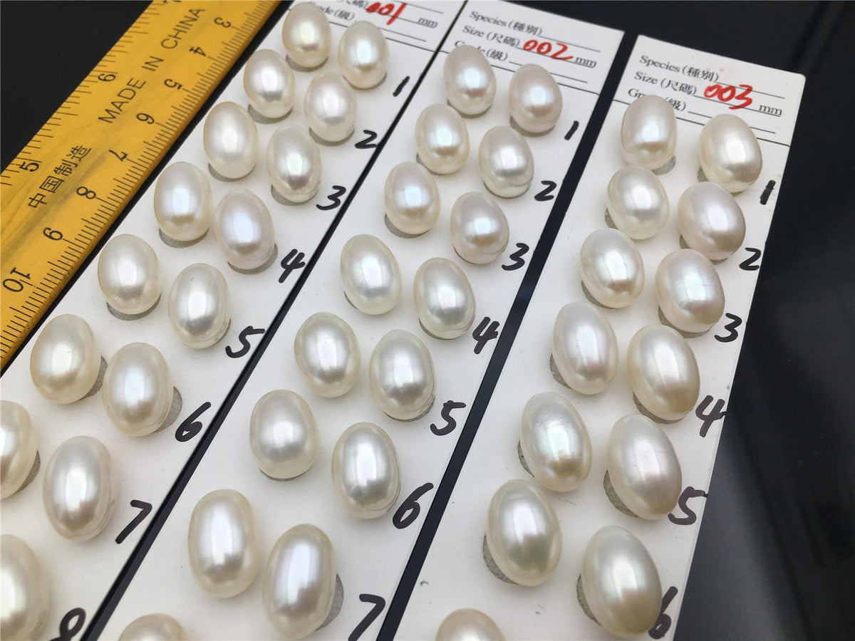 AAA 10mmx12.5-15mm white LONG rice freshwater pearls, tear drop pearl earrings, dangle pearl earrings, white rice pearls, custom hole, LR10-3A-9