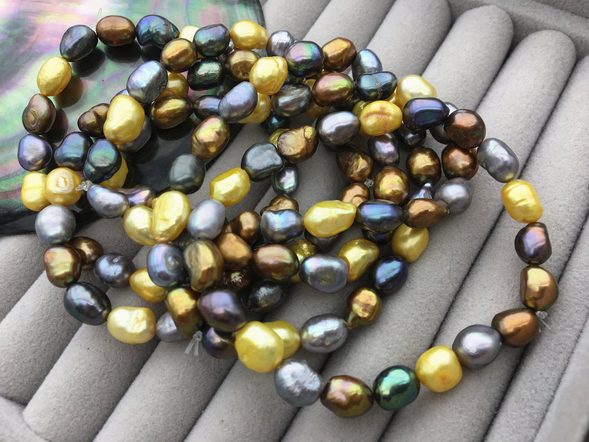 2pcs 7'' 6-7mm misc color nugget Freshwater pearl Elastic string Bracelet,baroque pearl bracelet,B8-042