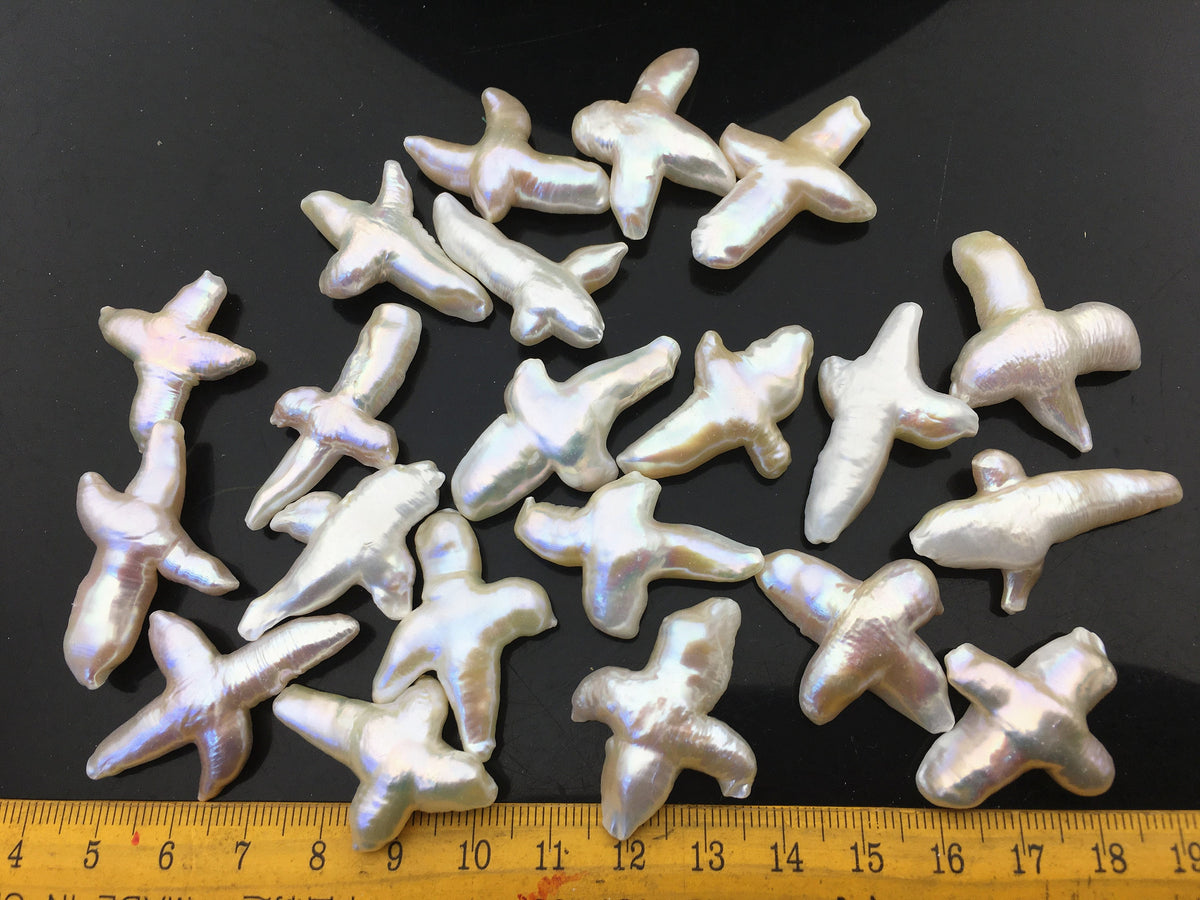 1pc AAA 20-25mm Fat Freshwater Pearl Loose Pearl Bead White Cross Pearl Loose Bead,no hole size,ZS-100-1