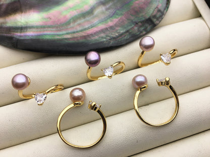6pcs Gold Open AAA purple pearl ring, inexpensive engagement rings, fashion rings, fake diamond rings real pearls, inexpensive ring, R1-088-2