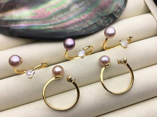 6pcs Gold Open AAA purple pearl ring, inexpensive engagement rings, fashion rings, fake diamond rings real pearls, inexpensive ring, R1-088-2