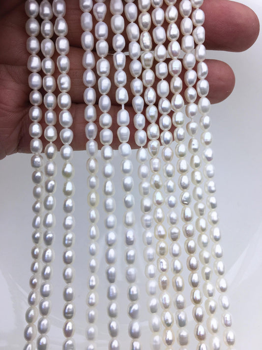 AA+ 4-4.5x5-6mm white rice freshwater pearl, Cultured white rice freshwater pearls bead, necklace, DIY, LR4-2A-4