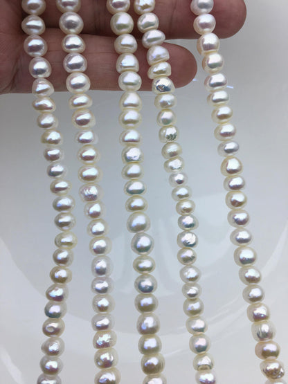 High Luster!AA+ 6.5-7.5mm white button thick skin freshwater pearls, Rondelle pearl Beads strand, loose strands, flat round pearls, SM7-T5