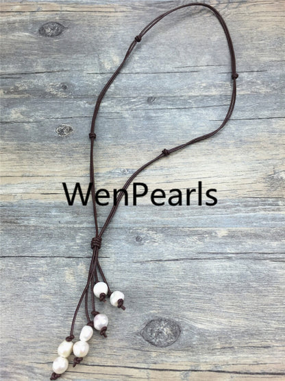 baroque pearls Drop leather necklace, wholesale, Select leather color, Leather Pearl necklace, Leather baroque pearl necklace, Le1-012