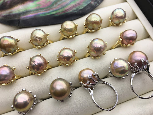 AAA Natural Rainbow Big Edison Pearl rings, Sterling Silver Ring, affordable engagement rings, pearl wedding rings, promise rings for her, R1-T12