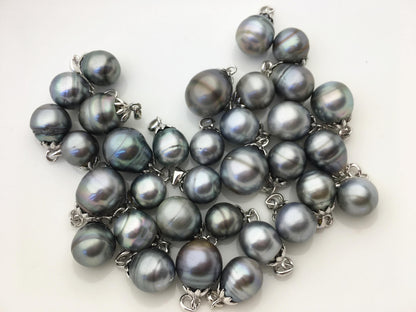1pc 9-14mm Gray Genuine Tahitian Pearl Pendant, natural color sea pearl,pearl necklace - 925 silver chain - NC1-018