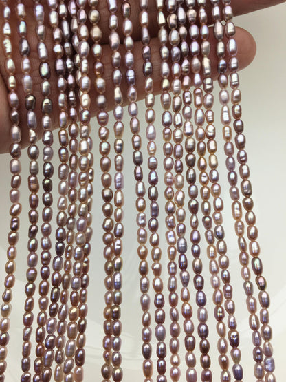 AAA 3-3.5x3.5-6mm purple rainbow long rice pearls, full strand, oval loose pearl beads, diy pearl, ultured pearl, diy pearl beads, LR3-3A-36