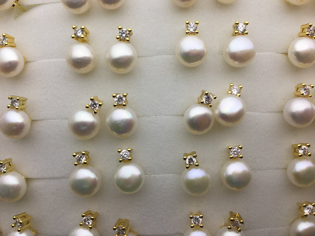 3 pairs White/Pink/Purple Set AAA button round pearl stud earrings, fashion pearl earrings, wedding pearl earrings, SE3-175-1