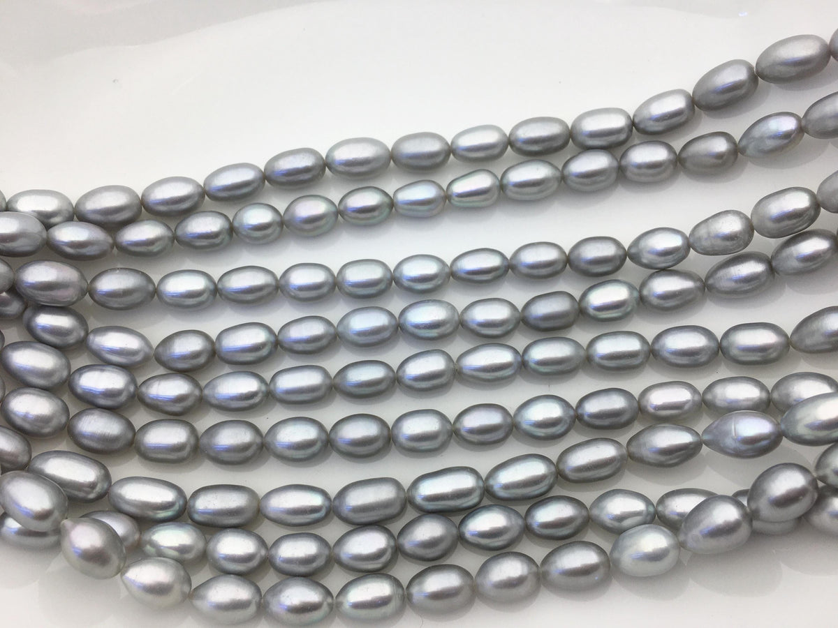AAA 6.3-7x11-12mm gray long rice freshwater pearls,LR7-T3
