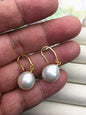 1 pair AAA 12-13mm white drop edison pearl dangle earrings, Gold S925 Sterling Silver earrings, wedding pearl earrings, SE3-T9-25