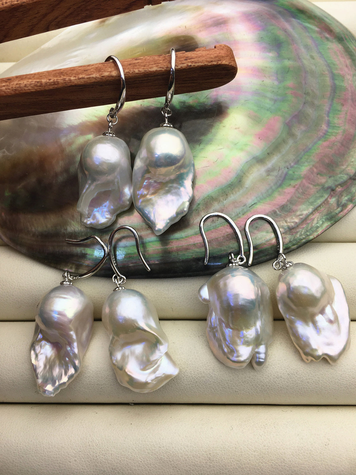 AAA 13-18mm white flame ball pearl dangle earrings,sterling silver,earring with white baroque Natural Pearl,SE3-031-17