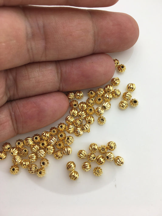 50pcs 4mm Yellow Gold Round Gold Beads,copper plated 18k solid gold,AAL-003-8