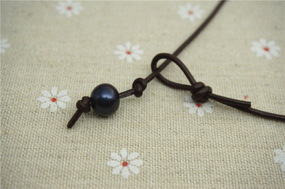 black pearl necklace, Freshwater pearl and leather necklace, Black pearl leather necklace, Pearl Choker, leather pearl necklace, Le1-016