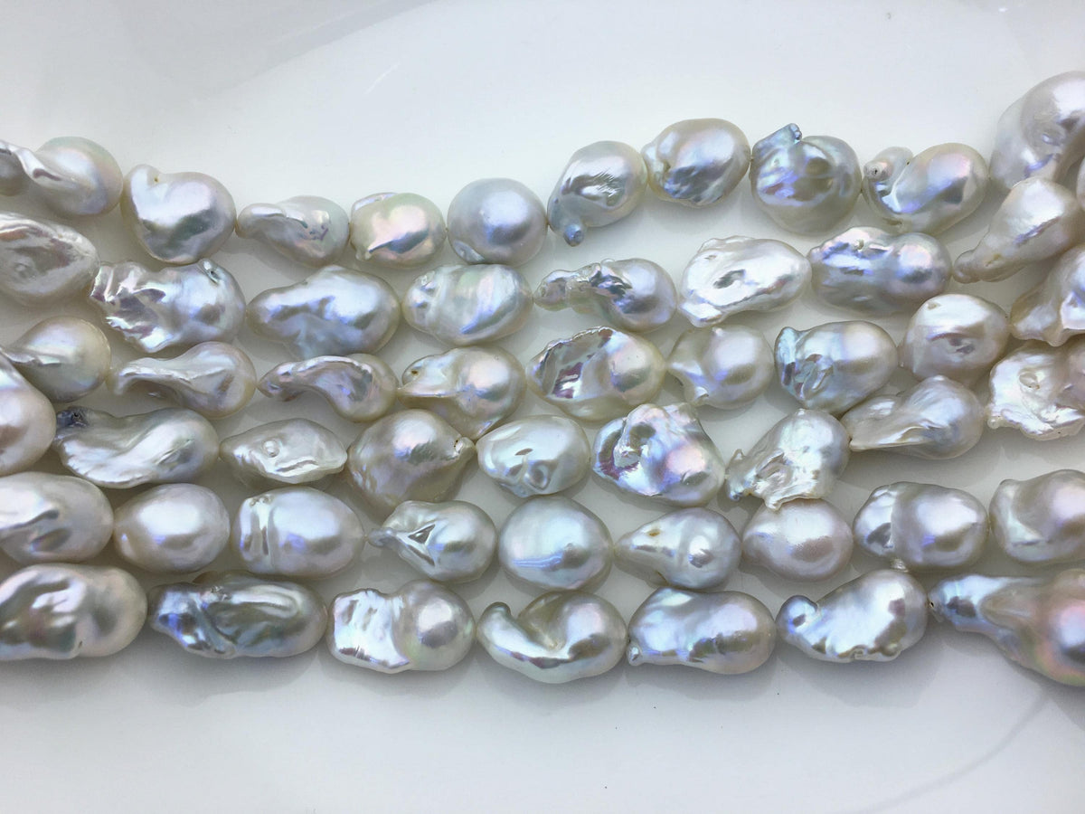 15.5'' AAA- 13-16mm Natural White flame ball pearl,FL15-3A-7-34