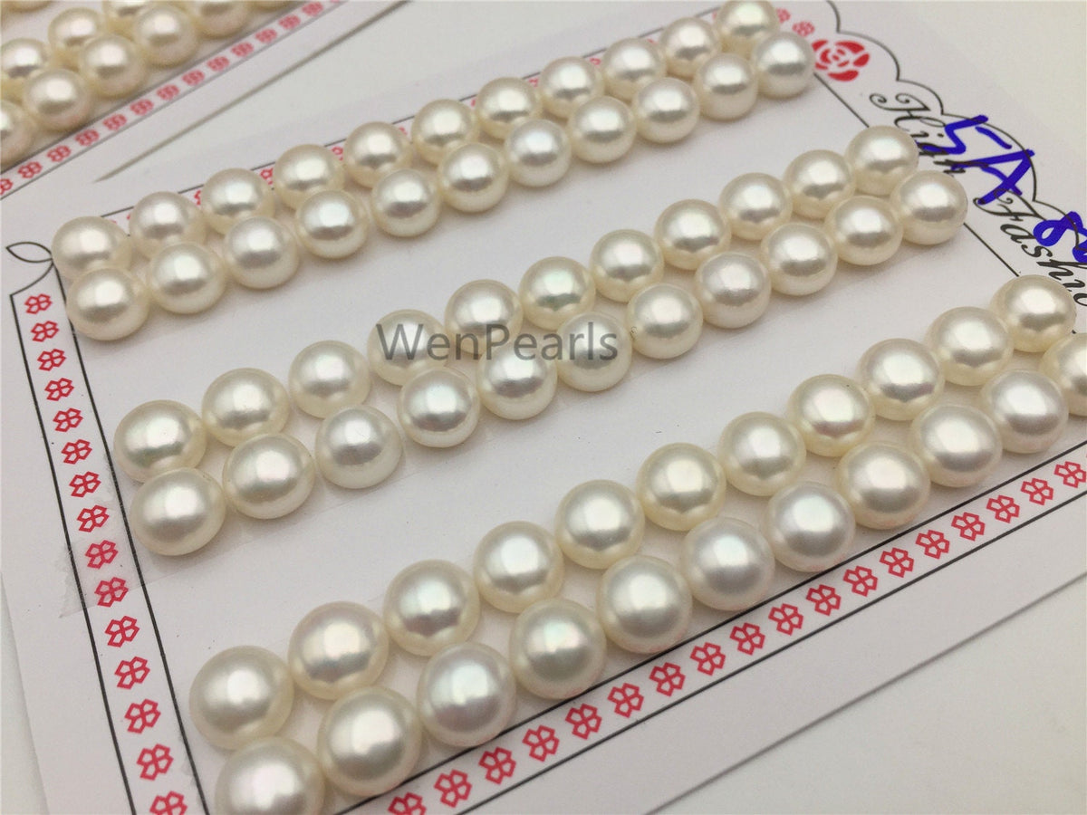11 pairs AAA+ 8-8.5mm White button round freshwater pearls, button earrings, genuine freshwater pearls, half drilled pearls, BTN8-5A-1