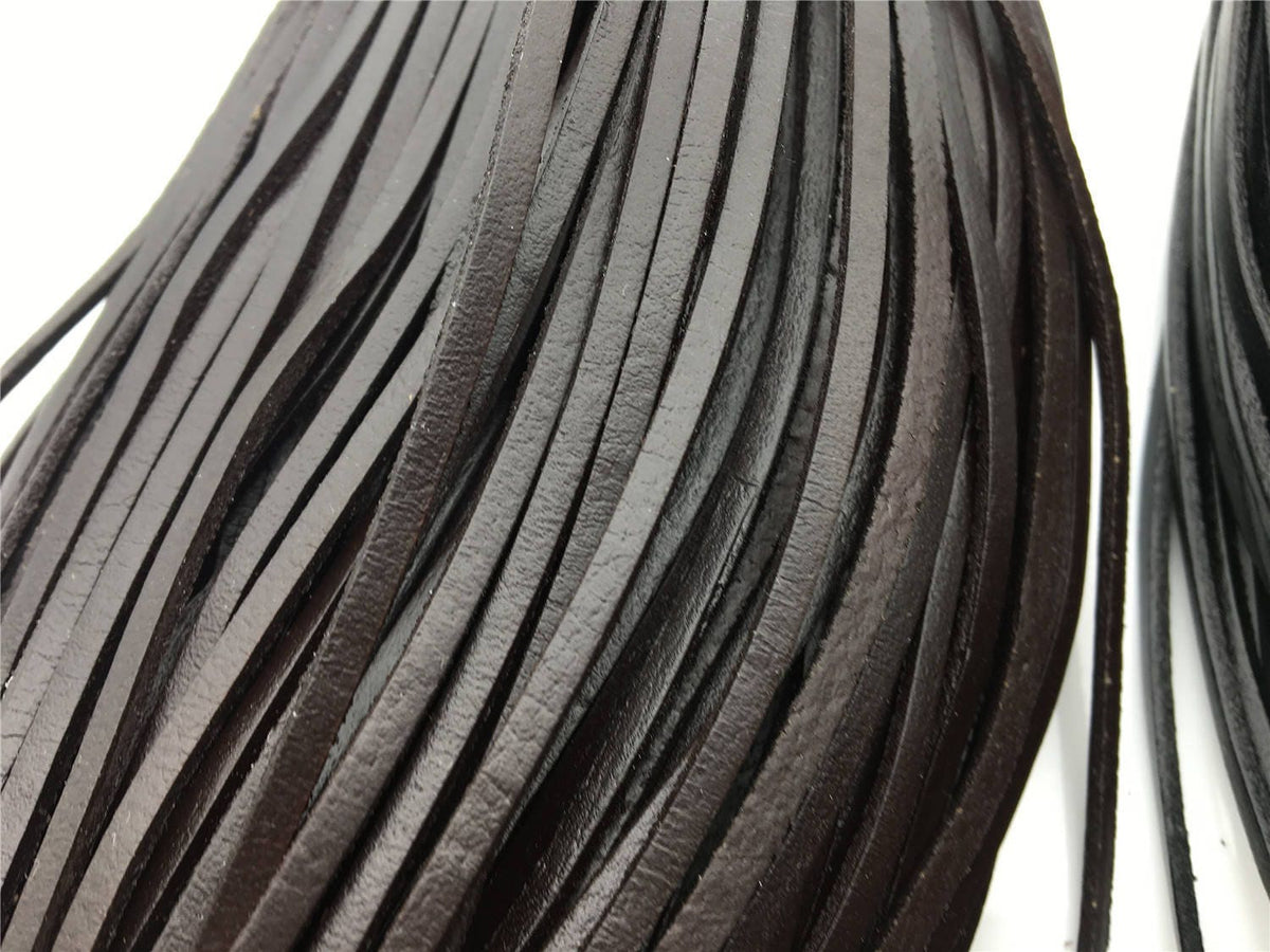 3-4mmx2mm Flat Black/coffer Color Leather Cord,Select Length,Wholesale Jewelry Supplies,Distressed Matte Finish,LC3-203