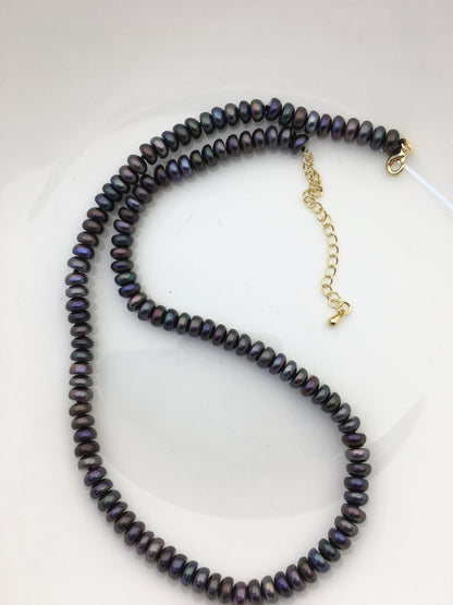 AAA 6–7mm Black Button Round Freshwater Pearl Necklace, 17 + 2 Inches | NPN1-T8