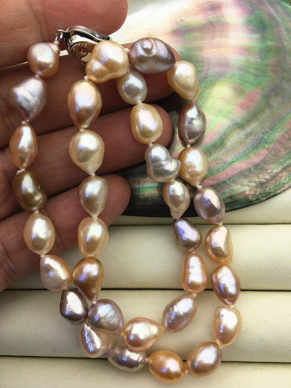 17.5'' AAA 9mm Pink Purple Mix Color Nugget Pearl necklace,pearl necklace, NPN1-021