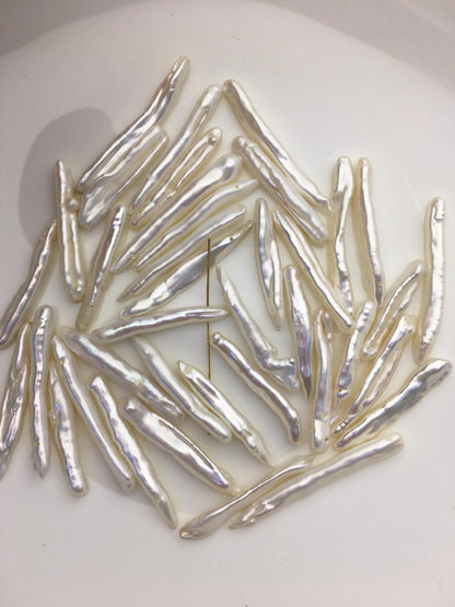10pcs AAA 4-6x25-40mm Long White Toothpick pearls,0.8mm top side hole,ZS-80-6