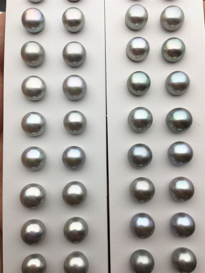 AAA+ 4mm-12mm Gray Pearl Stud Earrings, button round, Select Size, silver grey pearl stud earrings, Sterling Silver, SE1-007