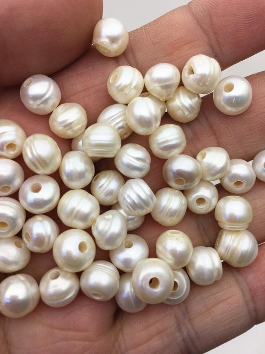 20pcs AA 8.3-9.2mm white button round freshwater pearls,2.2mm large hole,Rondelle white pearl Beads,SM8-T2