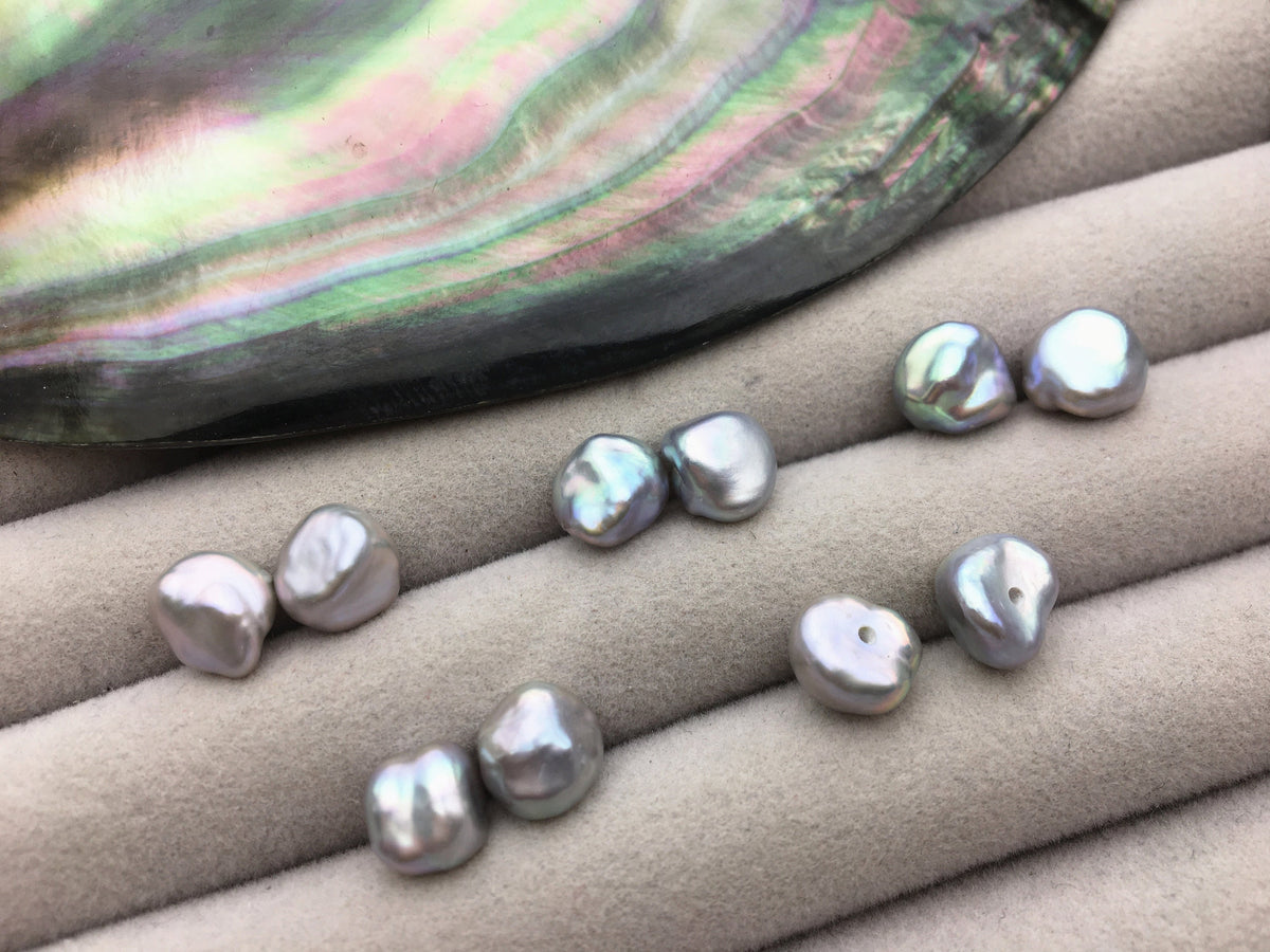 2 pairs AAA 7-8mm Gray keshi pearls Pair, for make stud earrings, baroque pearl, loose pearl beads, very high luster, ZS-127-43