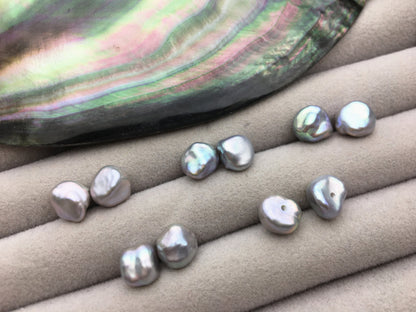 2 pairs AAA 7-8mm Gray keshi pearls Pair, for make stud earrings, baroque pearl, loose pearl beads, very high luster, ZS-127-43