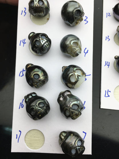 1pc 12-14mm Big Tahitian HandMade Carved Skull Sea Pearl Beads For necklace pendant earrings, Natural Color, Diy pearl, CAC-SKU-015-1