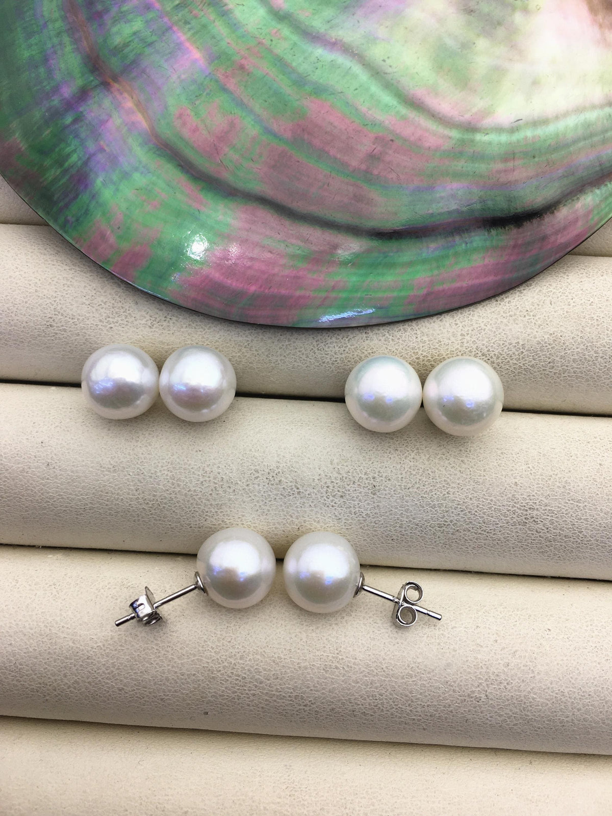 AAA- 9-10mm white round pearl stud earrings,cultured pearl beads,natural pearls,SE3-037
